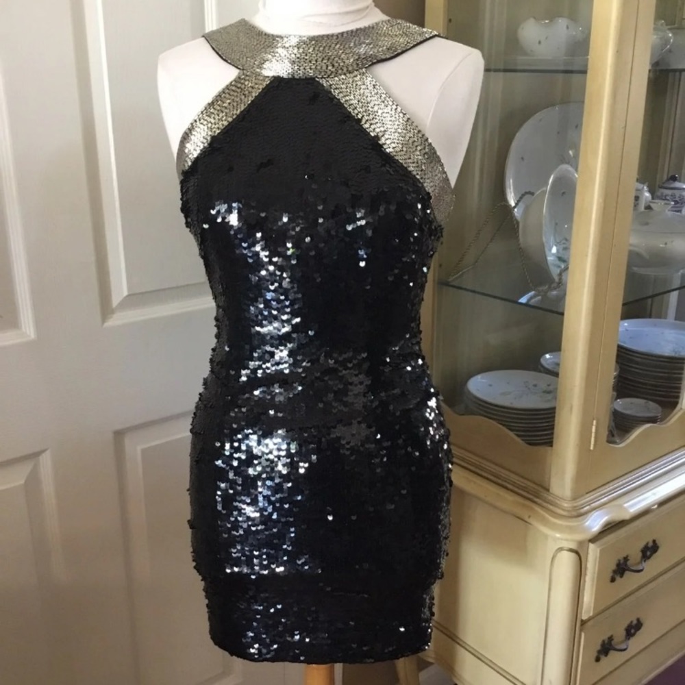 A.J. Bari Vintage Embellish sequin bead Evening Formal Tailored Wedding Dress 8